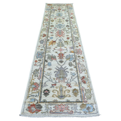 2''8"X11''8" Ivory Colourful Leaf Design Natural Dyes, Afghan Wool Hand Knotted Angora Oushak Runner Oriental Rug DF4914DDE8964F32953859E5A5C6EE44