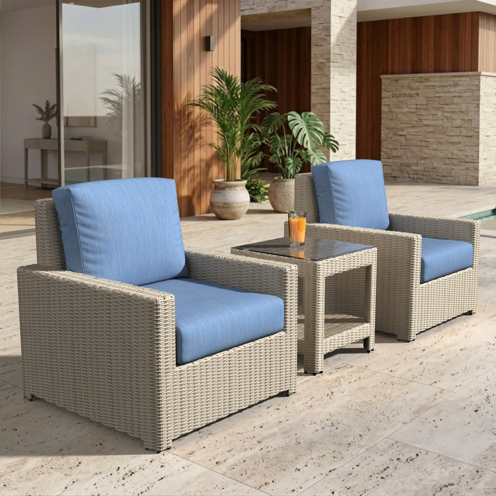Henri 2-Person Sunbrella® Patio Seating Group, Sunbrella® Cast Ocean
