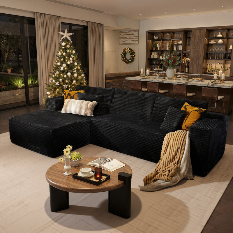 2 - Piece Upholstery Compression Sectional, Convertible Cloud-Like Sofa with No Assembly, Black , Left Hand Facing