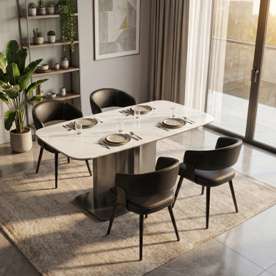 5-Piece Modern Dining Table Set with Sintered Stone Table and 4 pholstered Chairs for Dining Room