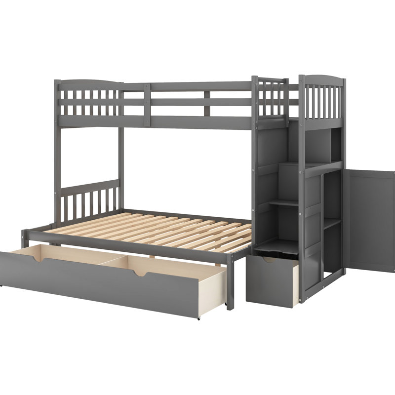Lit superposé avec dessus simple et bas polyvalent - gris, espace de rangement simple / double
