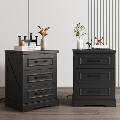 Ensemble de chambre à coucher 3 pièces - Ensemble de commode double 6 tiroirs l 47,2 po et 2 tables de chevet 3 tiroirs avec station de charge