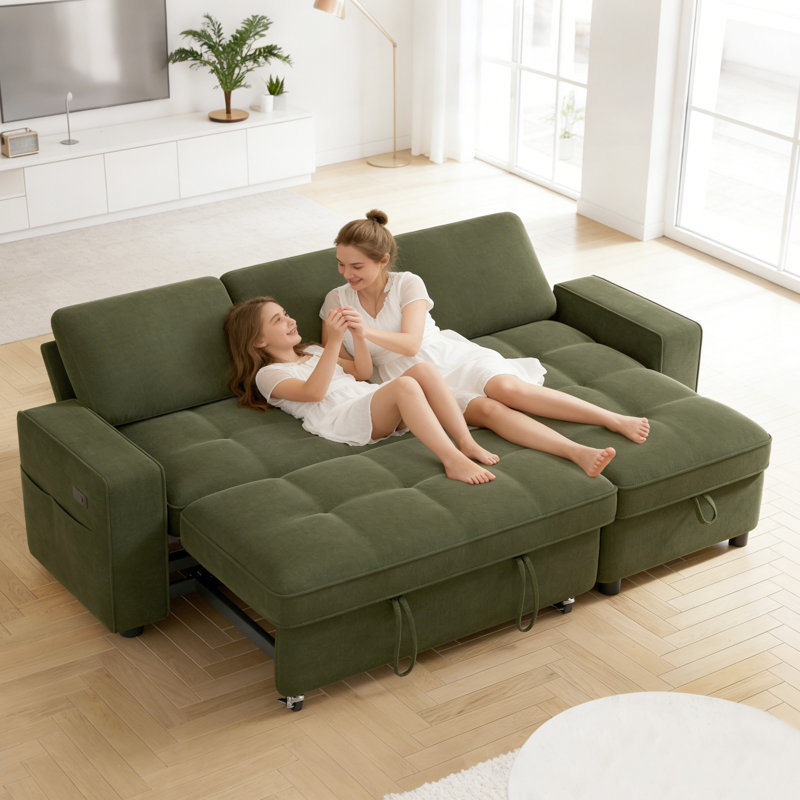 Multifunctional Sectional Sleeper Sofa With Usb/Type-C Charging, 5-Position Recline, Tool-Free Assembly, Chenille Fabric With Washable Covers-L Shape Sofa