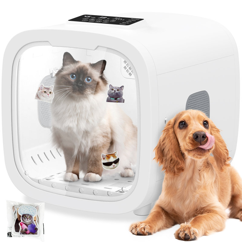 ADVWIN Automatic Pet Dryer Box for Cats and Small Dogs, 5 Modes Ultra Quiet Dog Hair Dryer for Pet Grooming with Smart Temperature Control 360° Efficient,50 Cat Stickers, Timer, Light