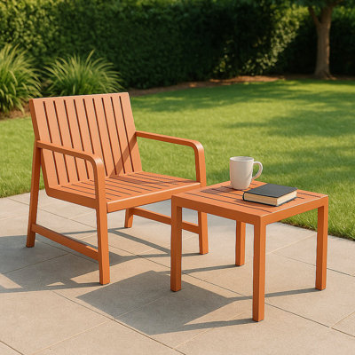 Holiday - 2-Piece Indoor/Outdoor Furniture Set 1 Chairs & 1 Coffee Tables Waterproof PP Material- Easy Assembly Patio Conversation Set (Apricot Brown)