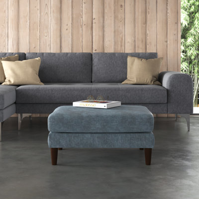 Emily 32 Inch Modular Ottoman, Box Cushion Seat, Wood Legs