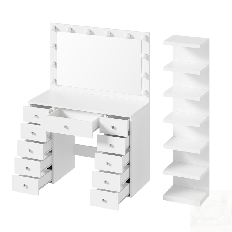 Hollywood Bulb Vanity Desk With 7-Tier Storage, 11 Drawers, And 3 Color Lighting Modes For Makeup And Organization