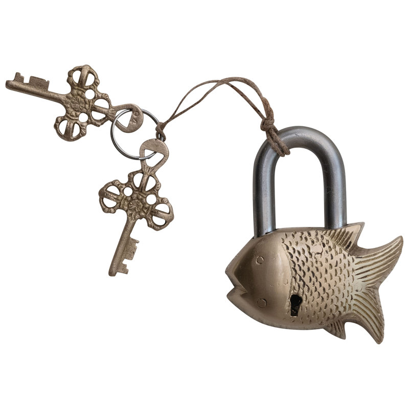 Serrure à poisson en laiton et métal avec clés