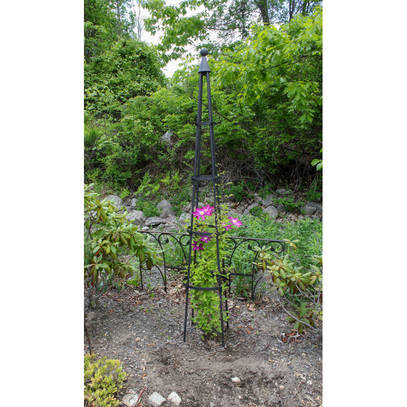 Graphite Wrought Iron Garden Obelisk Trellis, 84 Inches