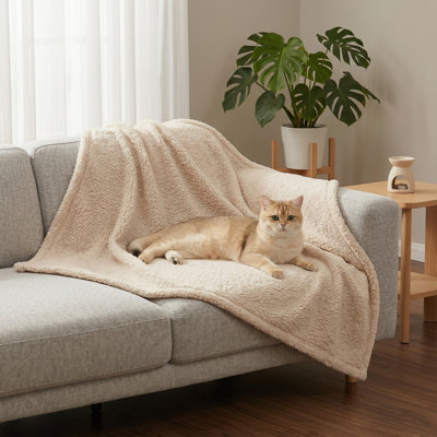 Set of 3 Calming Blankets. Plush, Premium Fleece Pet Blanket. Soft Sherpa Throw. Color: Beige. Size: Small (23" x 16"). For Dogs, Puppies, and Cats.