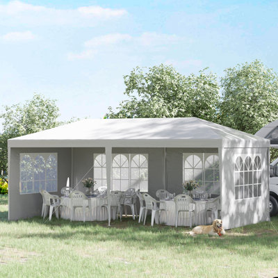 Large 20' X 10' Gazebo Canopy Party Tent With 4 Removable Window Side Walls, Outdoor Events - White