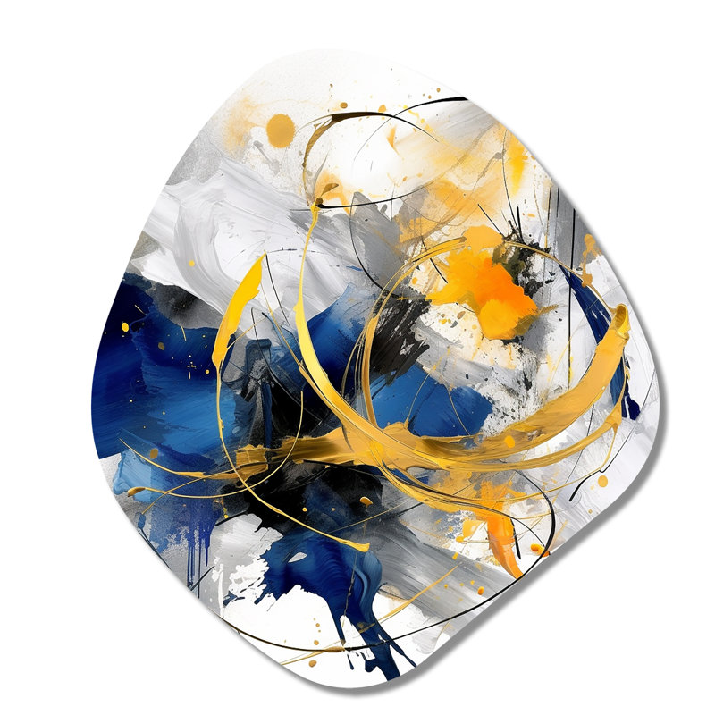 Décoration murale irrégulière en métal bleu foncé et or Stroke, H 35 po x l 31 po