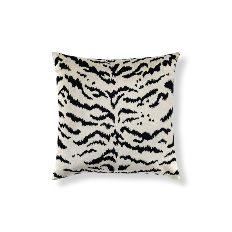 Wild Glamour Silk Pillow Cover & Insert, 22" H x 22" W x 6" D, Off White/Black/Oyster Animal Print