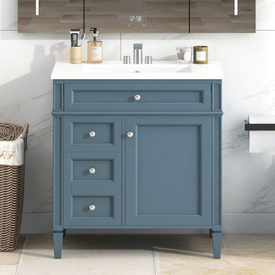 Meuble-lavabo de salle de bain 30 po avec lavabo supérieur, meuble-lavabo moderne avec 2 tiroirs et tiroir basculant, meuble-lavabo simple