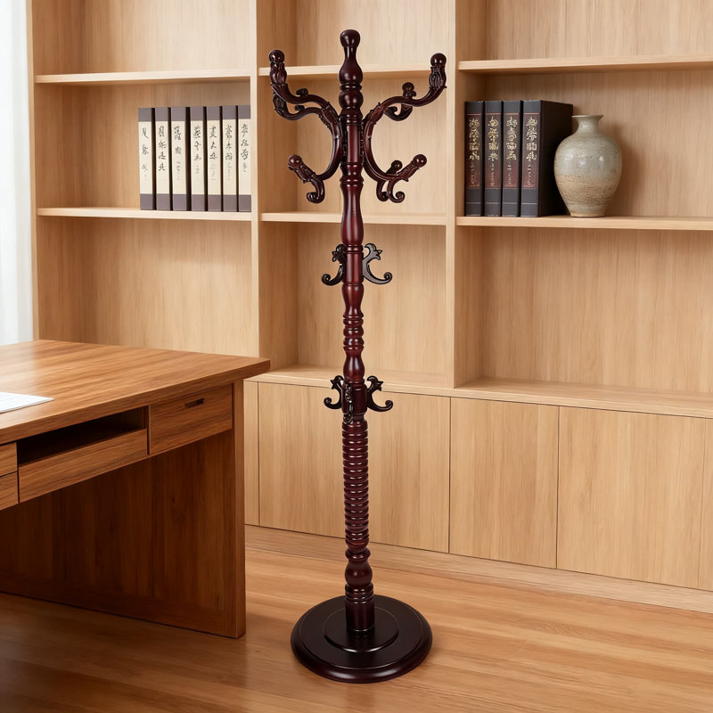 Portemanteau autoportant avec 18 crochets, portemanteau et porte-chapeaux en bois massif avec base ronde robuste pour l'entrée, le couloir, la chambre à coucher et le bureau