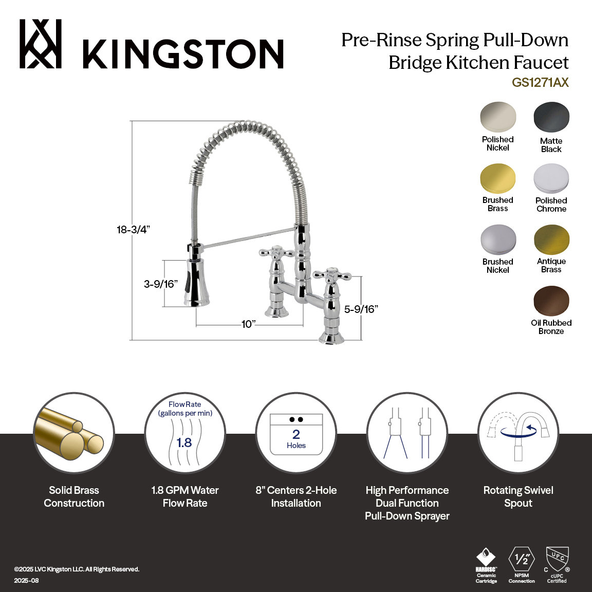 Kingston Brass Heritage Pre-Rinse Bridge Faucet, Polished Chrome