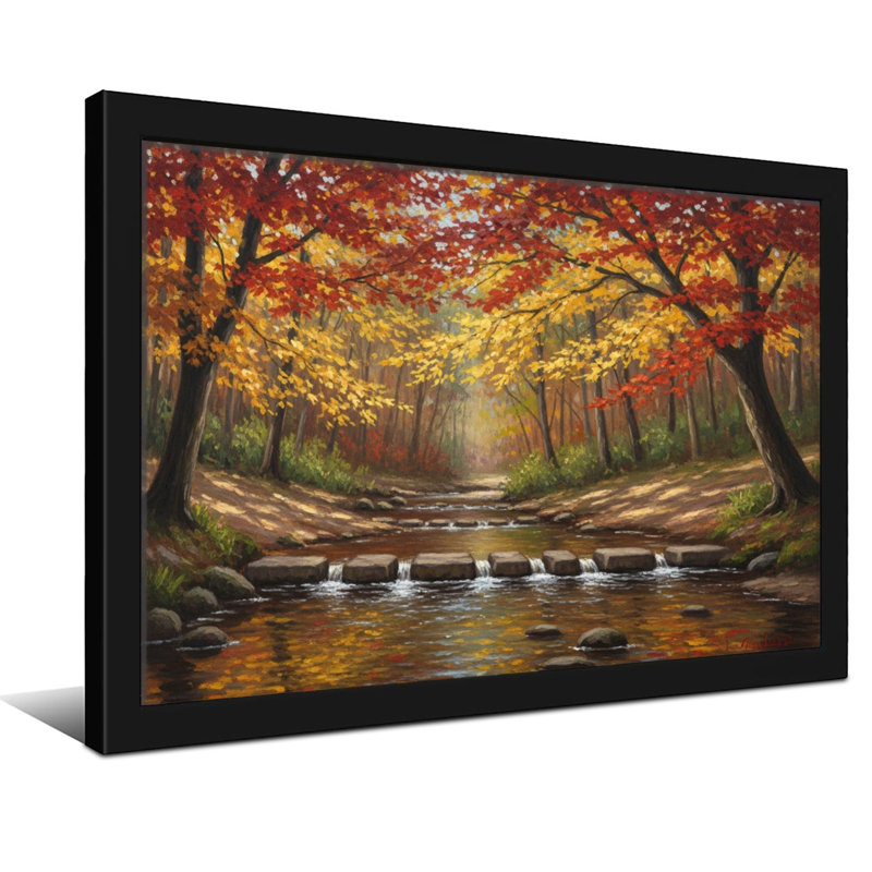 Plantes et fleurs, ruisseau de forêt d'automne avec feuilles colorées, H 12 po x l 18 po, Noir