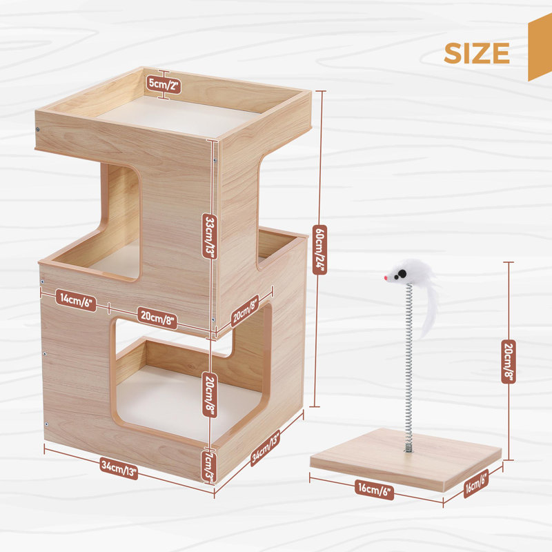Small wooden cat tower, Beige