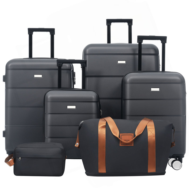 Ensembles de bagages Hardshell 6 pièces avec 2 sacs, valise de transport avec poignée et roues pivotantes doubles verrouillables, bagages légers de 16 po + 20 po + 24 po + 28 po