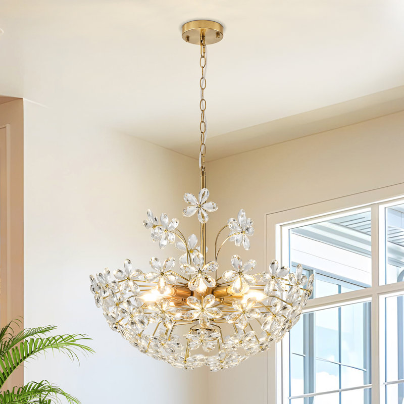 Kuol 8-Light Dimmable Empire Crystal Chandelier Ceiling Light With Champagne Flower Accents, Gold