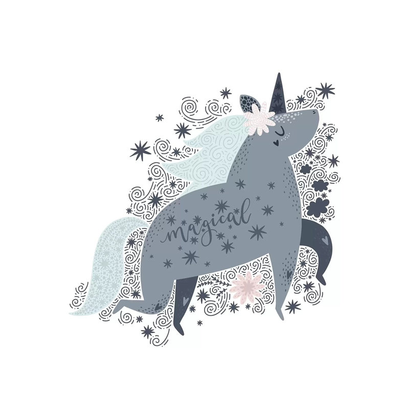 Super Unicorn Designs - Grey Magical Unicorn by Pixy Paper - Wrapped Canvas Print, 30.48 cm H x 30.48 cm W