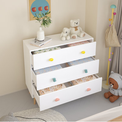 Kids 3 Drawer Dresser, Baby Nightstand For Bedroom, Storage Cabinet For Toddler Child For Living Room, Toddler Room, Nursery, Closet, Apartment (White by Ebern Designs