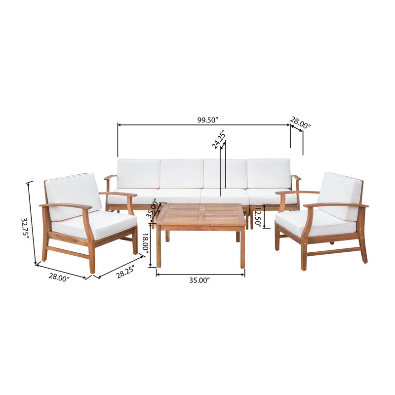 Hulda Acacia 6 - Person Patio Conversation Sets with Cushions, Cream