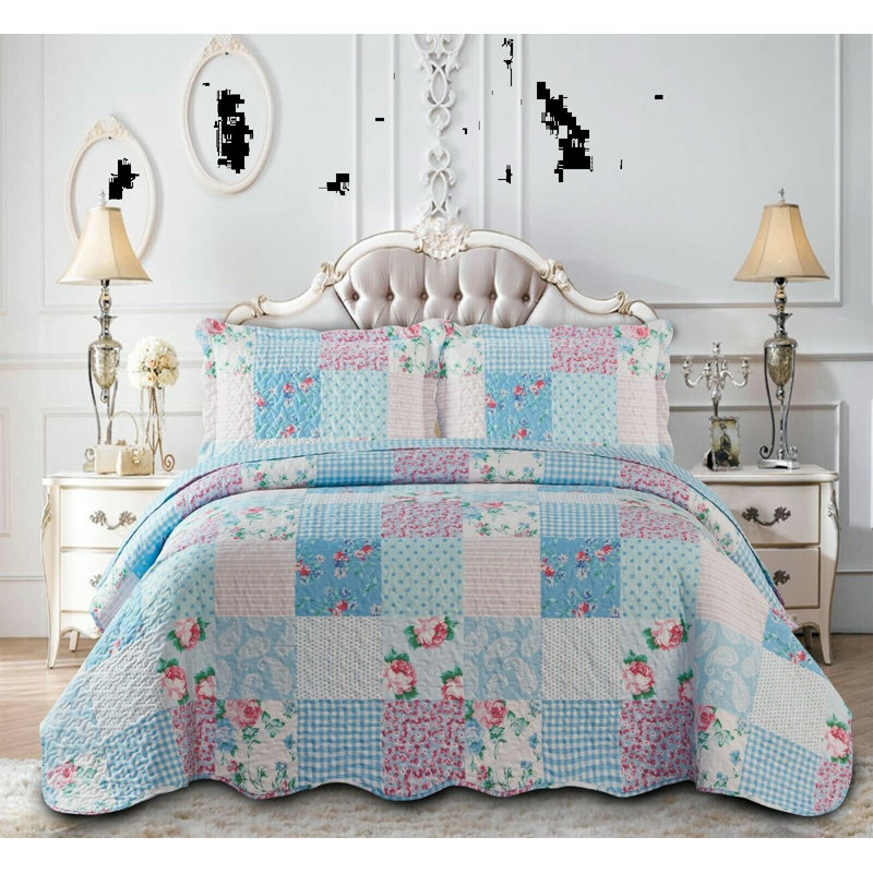 Stanway August Grove Bedspread Set with a pillow, Blue, W255 x L275cm