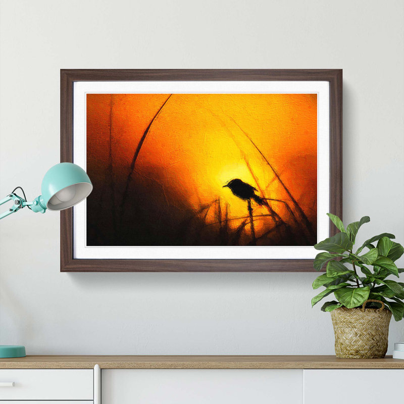 Bird in the Sunset - Framed Print, 45cm H x 63cm W x 2cm D, Walnut Framed