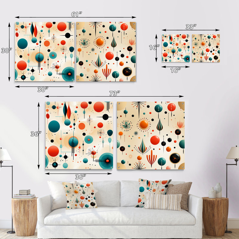 Cadence - Ensemble de 2 verres muraux abstraits en acrylique Mid-Century, H 36 po x l 73 po