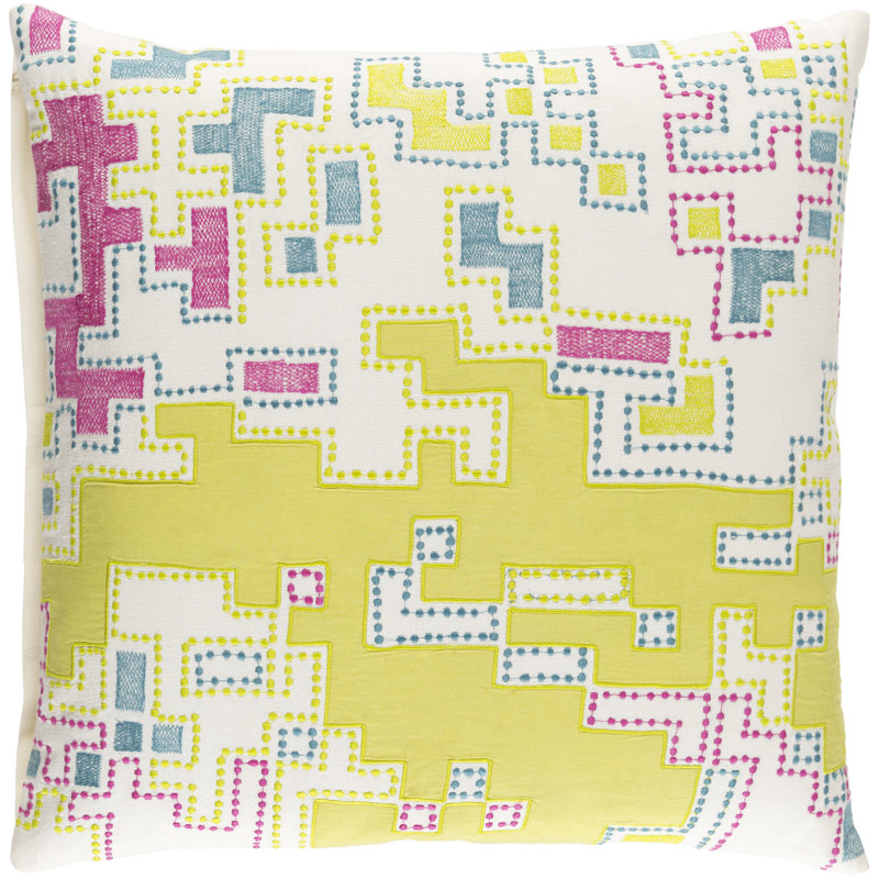 Swilley Cotton Throw Pillow, 20" H x 20" W x 4" D, Lime / Magenta / Teal / Ivory