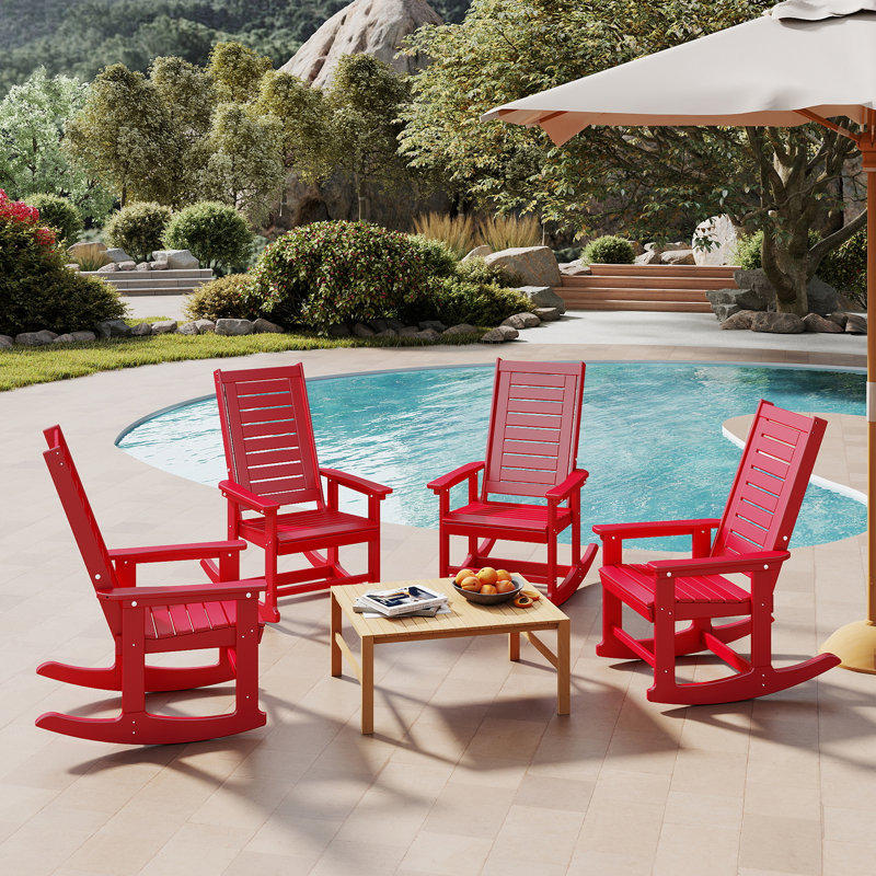Chaise berçante d'extérieur Hdpe (ensemble de 4), Red