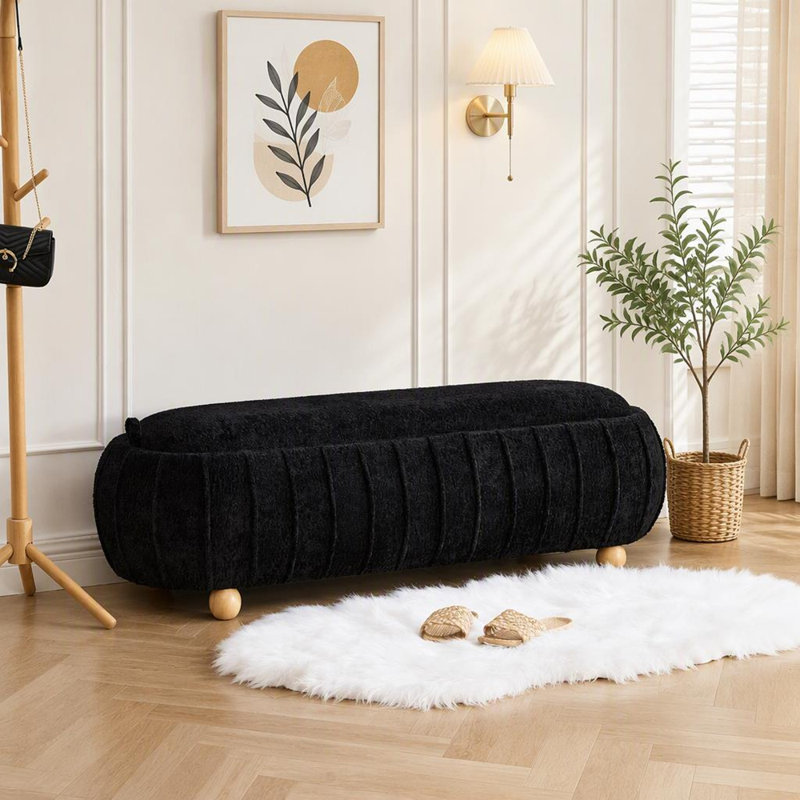 Banc de lit d'appoint rembourré avec couvercle rabattable et rangement intégré, largeur 140 cm (55,12 po), Black