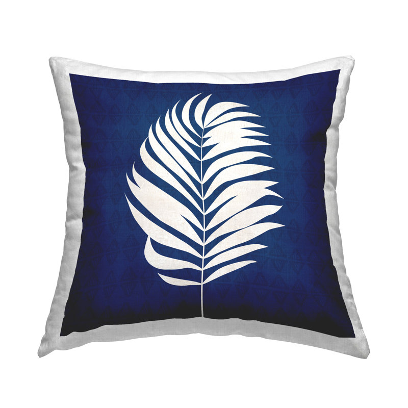 Motif de coussin abstrait abstrait en forme de feuille bleue et blanche par Susan Jill