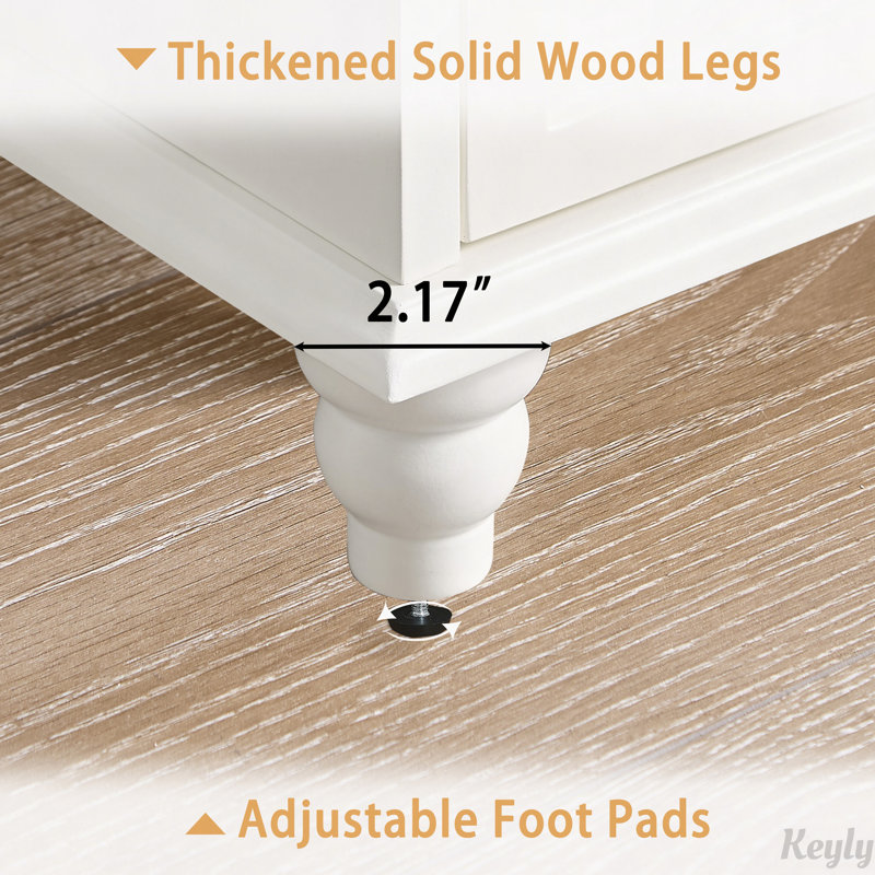 Meuble bas de style Mid-Century avec pieds en bois massif, White+Walnut