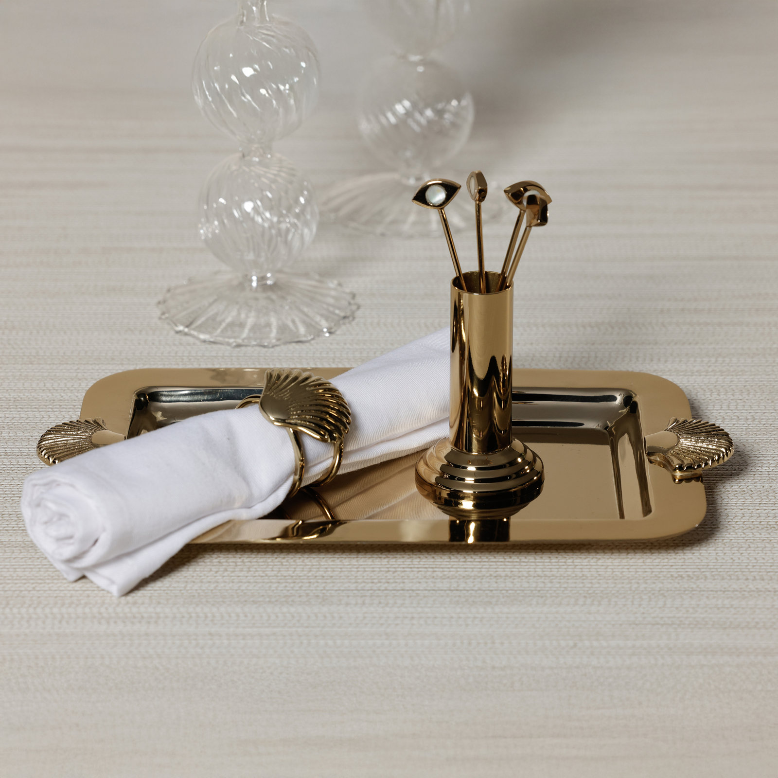 Stainless Steel Shell Serving Tray, Gold