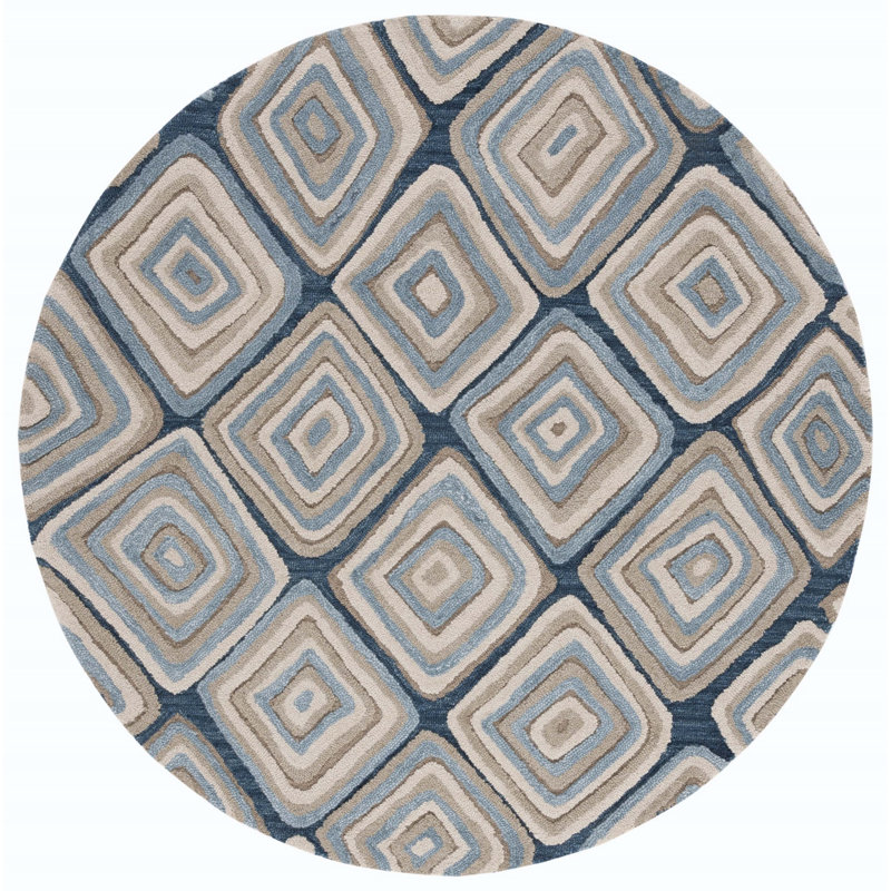 Tapis géométrique en laine touffeté à la main Boarer, Rond 6 pi
