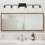 Meuble-lavabo 6 lumières noir avec abat-jour cylindrique en verre transparent et lin
