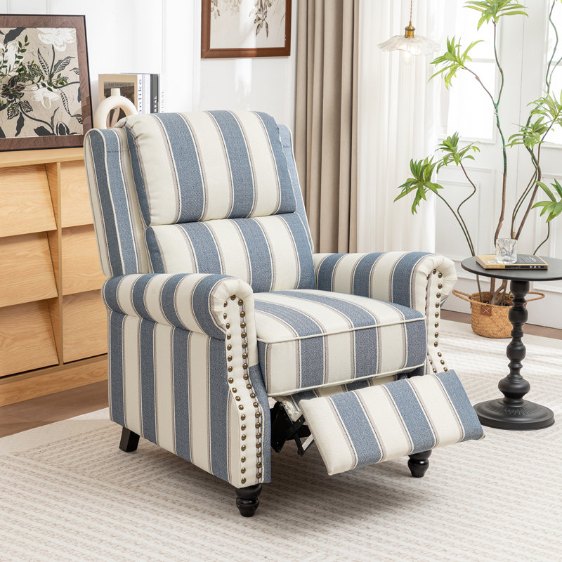 Upholstered Accent Chair, White/Blue