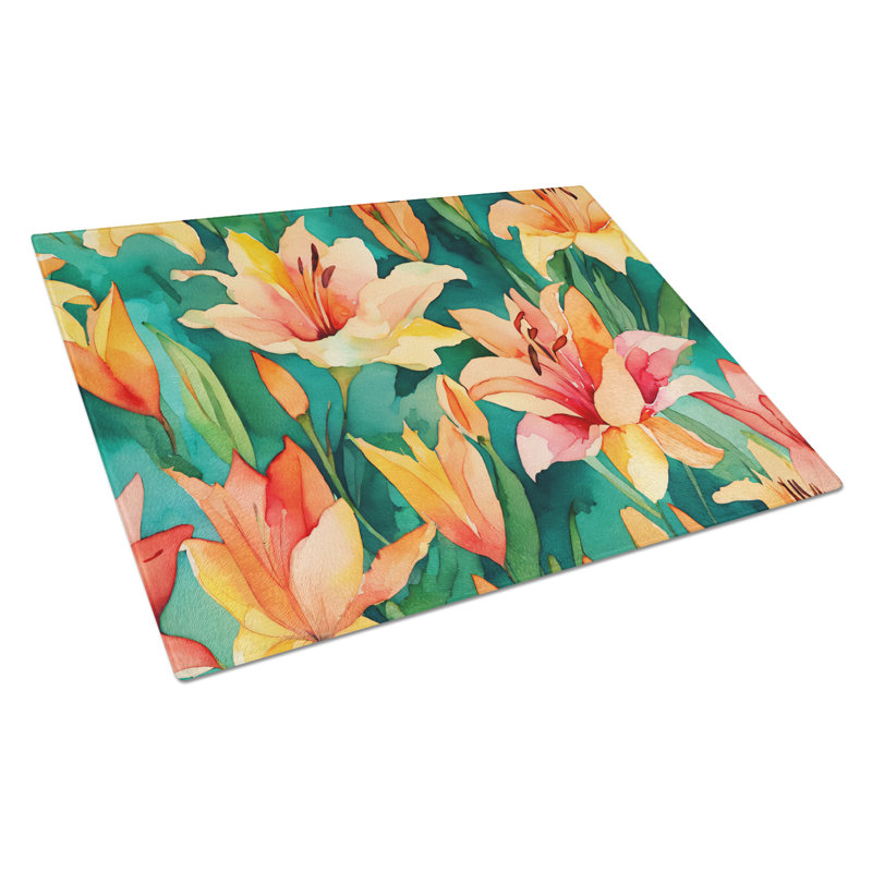 Lys dans une grande planche à découper en verre aquarelle