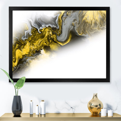 Vague de marbre jaune et gris sur blanc - peinture sur toile