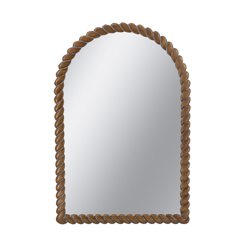 24x35.8" Arched Wall Mirror with Natural Brown Pine Wood Frame