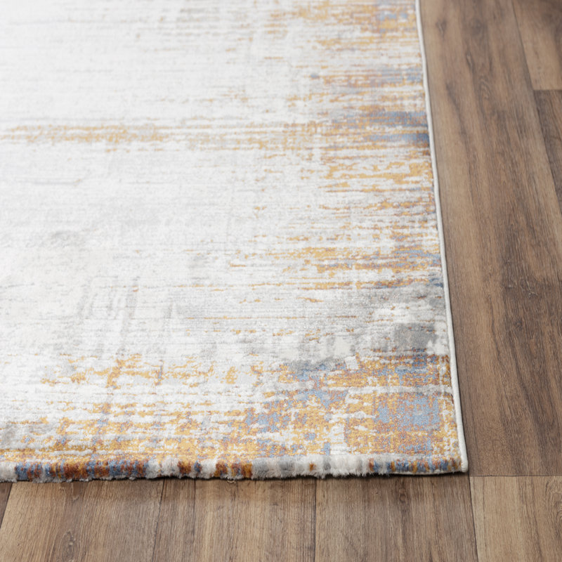 Tapis abstrait ivoire / gris / orange Janeil, Rectangle 8 pi 8 po x 11 pi 9 po