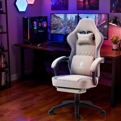 Fauteuil de jeu en tissu respirant, fauteuil de bureau confortable avec coussin de gel et sac de rangement, fauteuil de jeu avec coussin à ressorts ensachés et repose-pieds