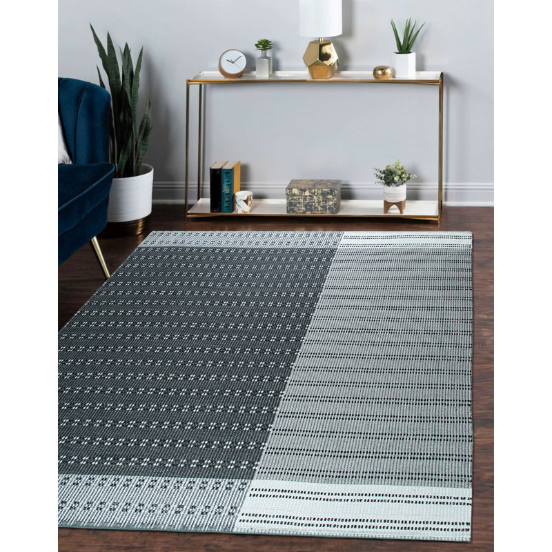 Tapis contemporain en laine et coton tissés à plat Shenae, Rectangle 4 pi x 6 pi