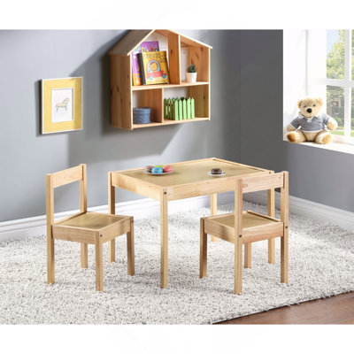 Ensemble 3 pièces de table et deux chaises en bois pour enfants, naturel