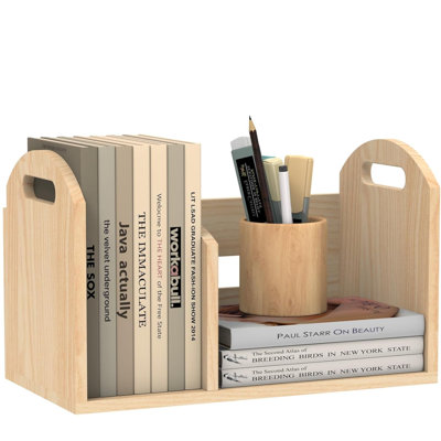 Wood Desktop Bookshelf, Upright Tabletop Book Shelf With Adjustable Divider Secure Books In Place, Desk Shelf For Top Of Desk In Living Room, Home, Office, Perfect For Books, Cookbooks, Magazine, File