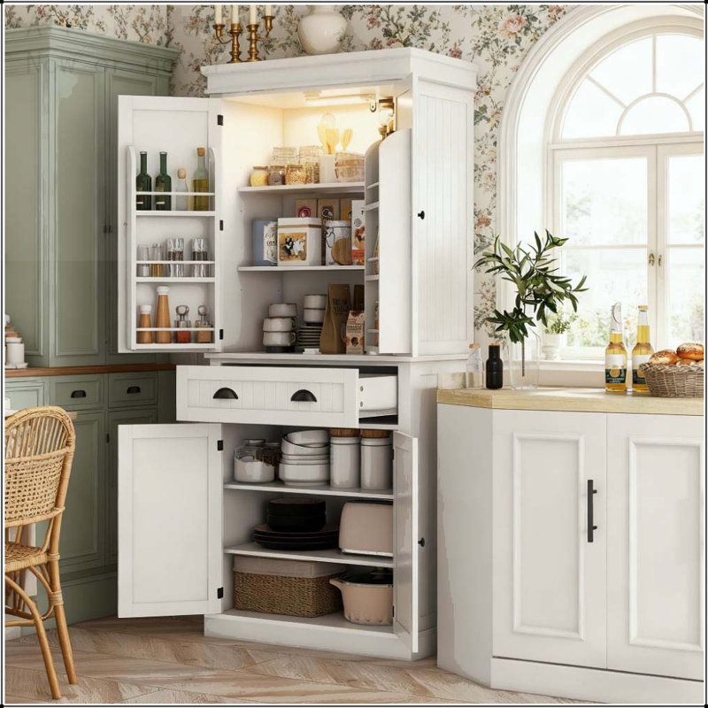 Armoire de cuisine moderne avec capteur DEL réglable, Blanc