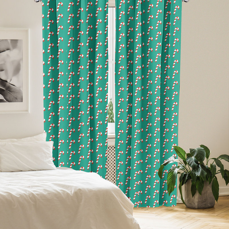 Red Barrel Studio® Green Xmas 4-Panel Curtains, Continuous Candy Canes, White and Rust, 56" W x 84" L