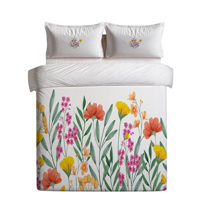 Ensemble de housse de couette simple Luxury, crème / orange / vert / jaune, 53,1 x 78,7 | 70% coton / 30% polyester, lavable à la machine, 145 fils | Comprend une taie d'oreiller 31,5 x 31,5, une fermeture à boutons et une enveloppe pour une utilisation facile